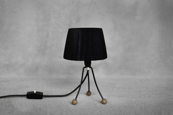 Mid-Century Polish Modern Small Table Lamp with Black Lampshade, 1960s-ZAA-1781993