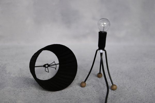 Mid-Century Polish Modern Small Table Lamp with Black Lampshade, 1960s-ZAA-1781993