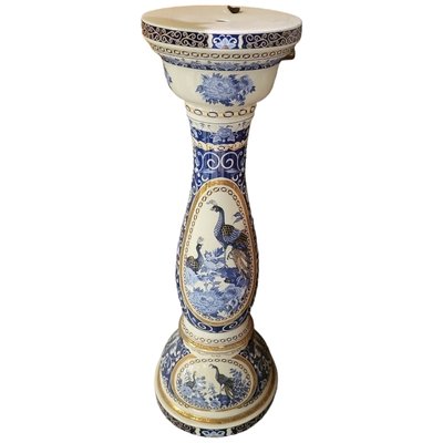 Mid-Century Porcelain Pedestal with peacock motifs-TCS-1746321