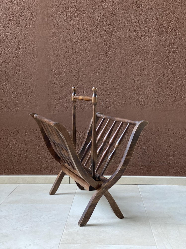 Mid-Century Portivists Foldable Magazine Rack in Mahogany, 1950s