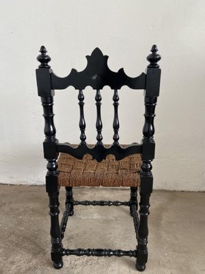 Mid-century Portuguese Black Painted Wood and Straw Living Room Set, 1960s, Set of 6-DHH-669479