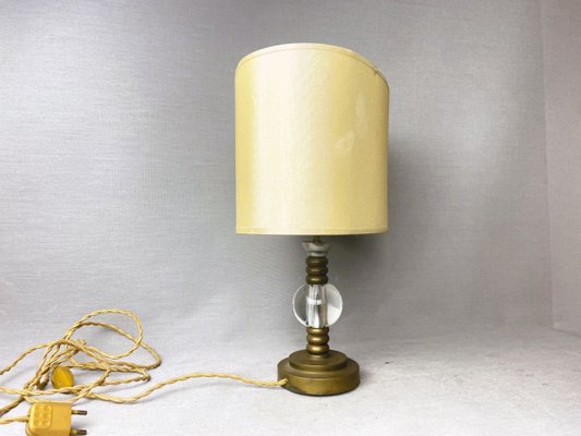 Mid-Century Portuguese Brass Table Lamp with Oval Cream Silk Lampshade, 1960s-SCS-1805367