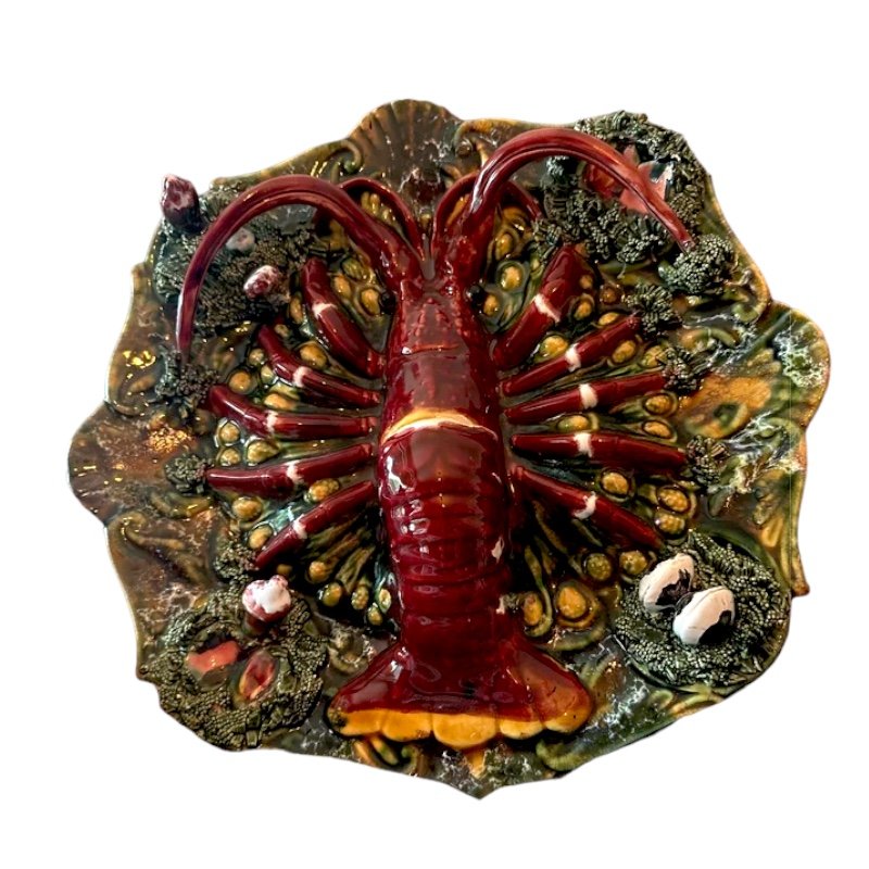 Mid-Century Portuguese Porcelain Plate with a Sculpture of a Lobster by F. Mendes for Caldas, Portugal