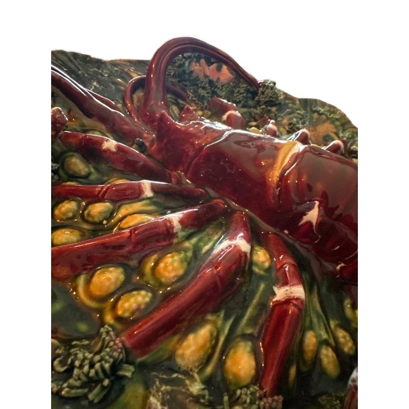 Mid-Century Portuguese Porcelain Plate with a Sculpture of a Lobster by F. Mendes for Caldas, Portugal