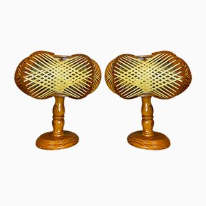 Mid-Century Portuguese Wood and Straw Bedside Table Lamps, 1960s, Set of 2-SCS-2041327