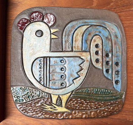 Mid-Century Pottery Wall Plaque with Chicken Rooster Decor, 1960s-UAH-1812437