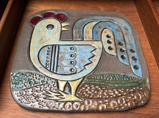 Mid-Century Pottery Wall Plaque with Chicken Rooster Decor, 1960s-UAH-1812437