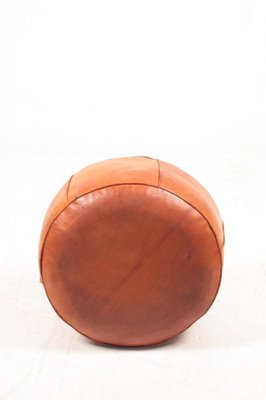 Mid-Century Pouf in Patinated Leather, Denmark, 1960s-FK-1048017