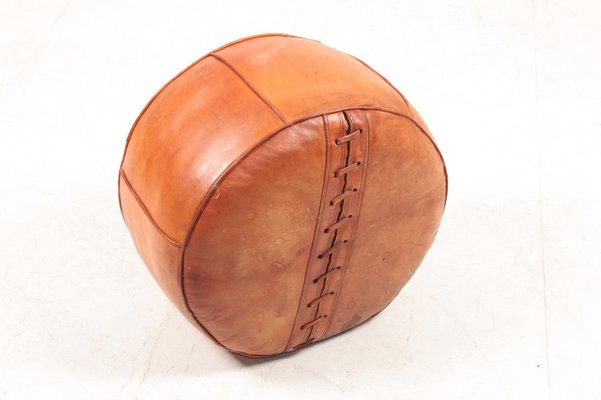 Mid-Century Pouf in Patinated Leather, Denmark, 1960s-FK-1048017