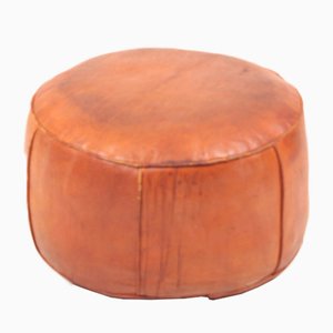 Mid-Century Pouf in Patinated Leather, Denmark, 1960s-FK-1048017