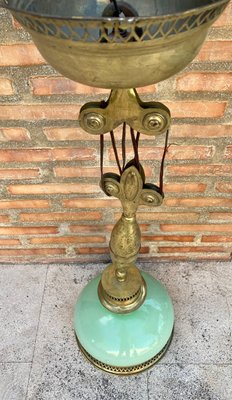 Mid-Century Pulley Pendant Lamp with Opaline Green Crystal and Brass, 1960s-NOU-786488