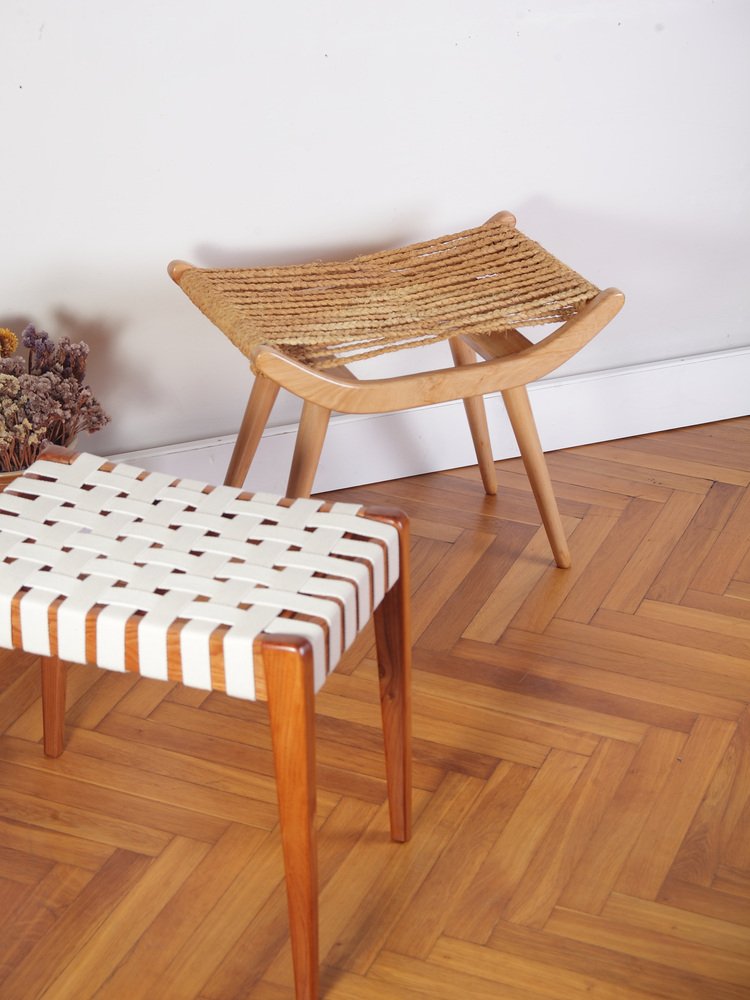 Mid-Century Raffia Stool from Uluv, 1960s