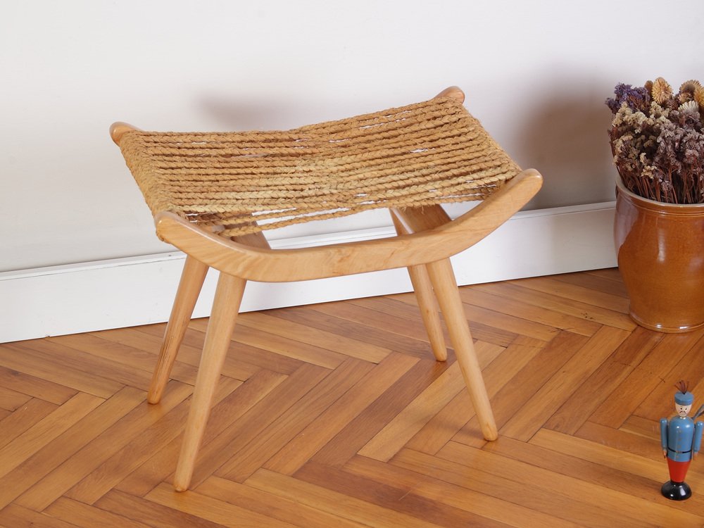 Mid-Century Raffia Stool from Uluv, 1960s