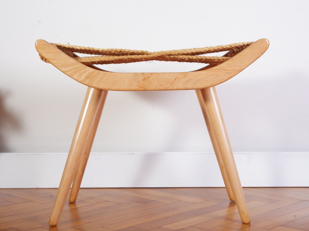 Mid-Century Raffia Stool from Uluv, 1960s