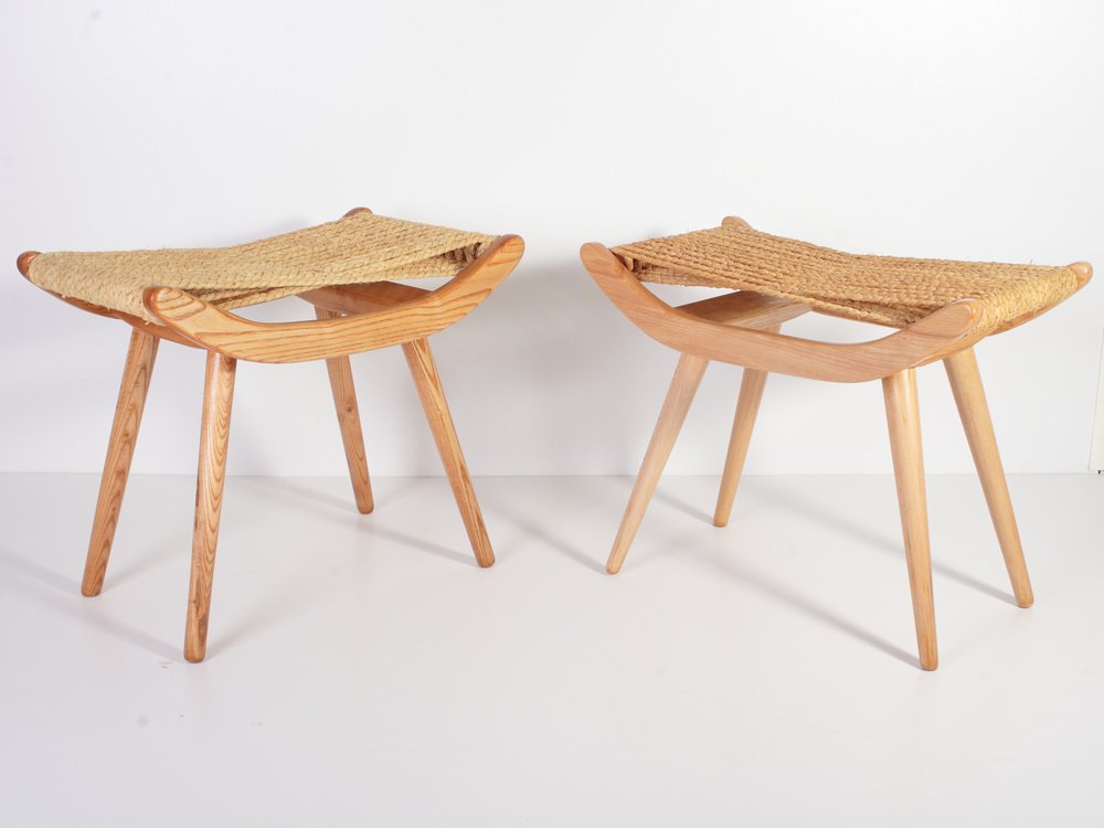 Mid-Century Raffia Stools from Uluv, 1960s, Set of 2