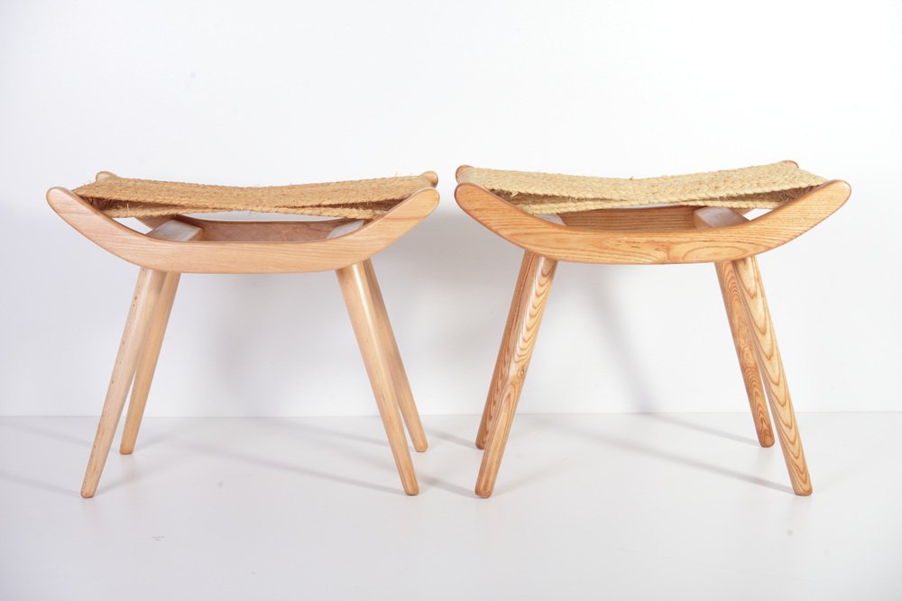 Mid-Century Raffia Stools from Uluv, 1960s, Set of 2