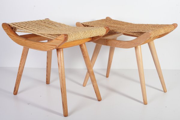 Mid-Century Raffia Stools from Uluv, 1960s, Set of 2-IND-1773656