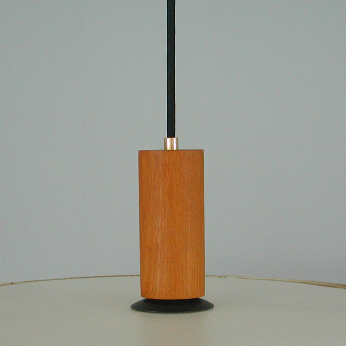 Mid-Century Raffia Teak and Milk Glass Pendant from Temde, Switzerland, 1960s