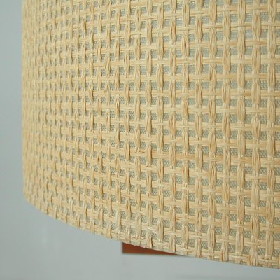 Mid-Century Raffia Teak and Milk Glass Pendant from Temde, Switzerland, 1960s-OE-1290411