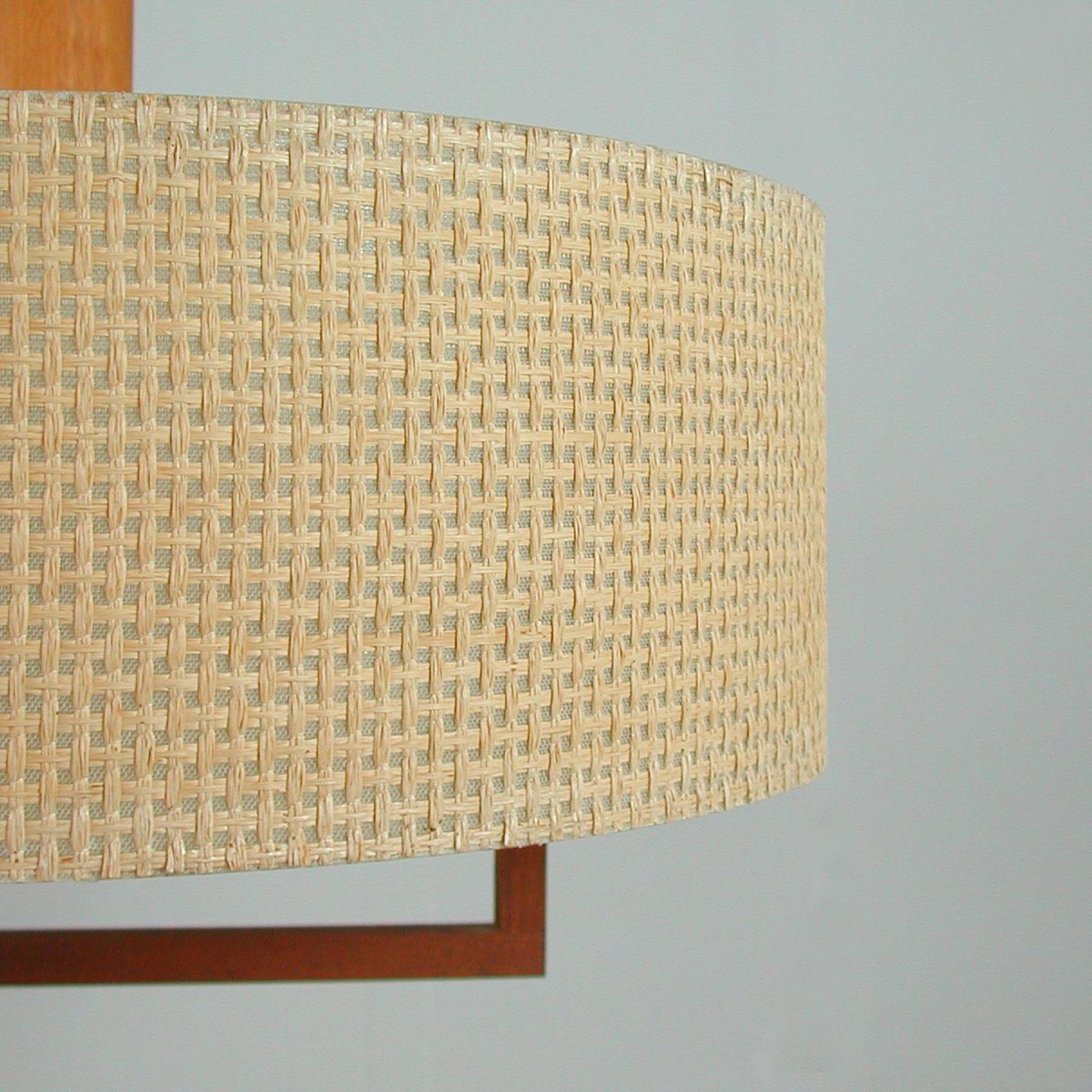 Mid-Century Raffia Teak and Milk Glass Pendant from Temde, Switzerland, 1960s