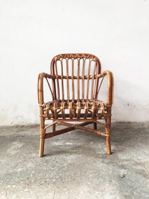 Mid-Century Rattan and Bamboo Baby Chair, 1950s-GGK-645203