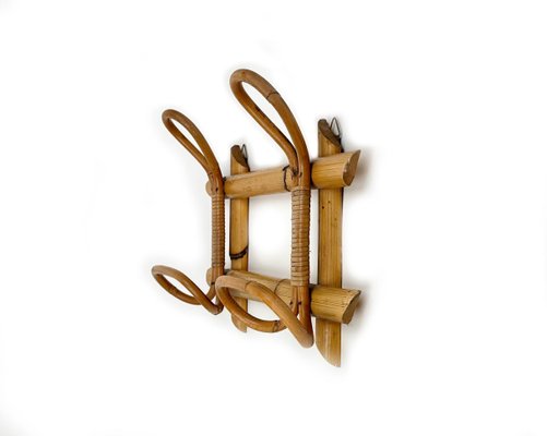 Mid-Century Rattan and Bamboo Coat Rack Stand, Italy, 1960s-LYQ-1448619