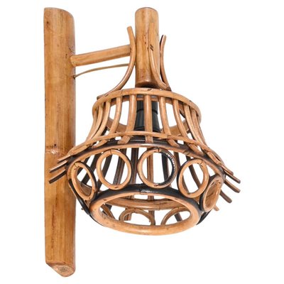 Mid-Century Rattan and Bamboo Lantern Sconce by Louis Sognot, 1960s-JDR-1783062