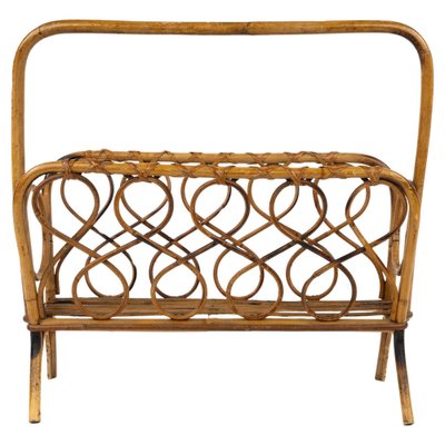 Mid-Century Rattan and Bamboo Magazine Rack, Italy, 1960s-LYQ-1796887