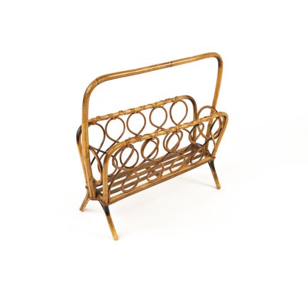 Mid-Century Rattan and Bamboo Magazine Rack, Italy, 1960s-LYQ-1796887