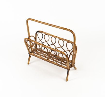 Mid-Century Rattan and Bamboo Magazine Rack, Italy, 1960s-LYQ-1796887