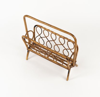 Mid-Century Rattan and Bamboo Magazine Rack, Italy, 1960s-LYQ-1796887