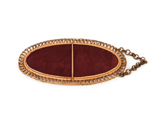 Mid-Century Rattan and Bamboo Oval Wall Mirror with Chain by Franco Albini, 1960s-LYQ-1768112