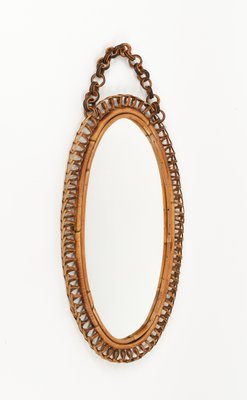 Mid-Century Rattan and Bamboo Oval Wall Mirror with Chain by Franco Albini, 1960s-LYQ-1768112