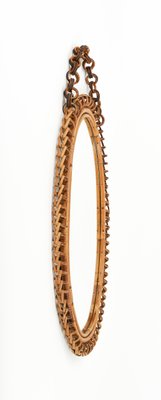 Mid-Century Rattan and Bamboo Oval Wall Mirror with Chain by Franco Albini, 1960s-LYQ-1768112