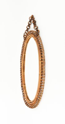 Mid-Century Rattan and Bamboo Oval Wall Mirror with Chain by Franco Albini, 1960s-LYQ-1768112