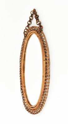 Mid-Century Rattan and Bamboo Oval Wall Mirror with Chain by Franco Albini, 1960s-LYQ-1768112