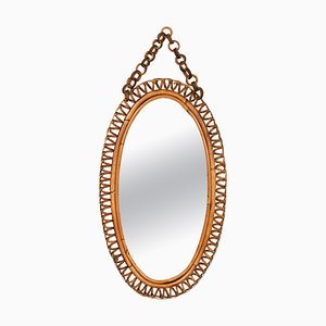 Mid-Century Rattan and Bamboo Oval Wall Mirror with Chain by Franco Albini, 1960s-LYQ-1768112