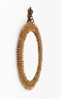 Mid-Century Rattan and Bamboo Oval Wall Mirror with Chain, Italy, 1960s-LYQ-1808344