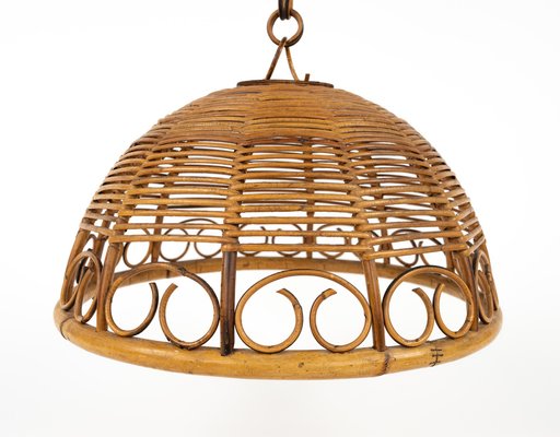 Mid-Century Rattan and Bamboo Pendant, Italy, 1960s-LYQ-1796150