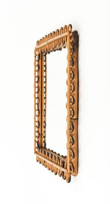 Mid-Century Rattan and Bamboo Squared Wall Mirror, Italy, 1960s-LYQ-1767274