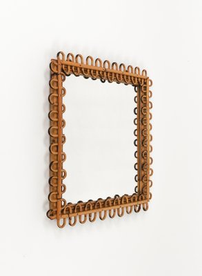 Mid-Century Rattan and Bamboo Squared Wall Mirror, Italy, 1960s-LYQ-1767274