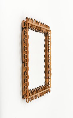 Mid-Century Rattan and Bamboo Squared Wall Mirror, Italy, 1960s-LYQ-1767274