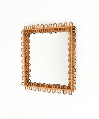 Mid-Century Rattan and Bamboo Squared Wall Mirror, Italy, 1960s-LYQ-1767274