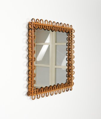 Mid-Century Rattan and Bamboo Squared Wall Mirror, Italy, 1960s-LYQ-1767274