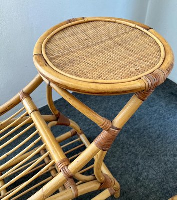 Mid-Century Rattan and Wicker Benches with Side Trays, Set of 2-GTS-1362002