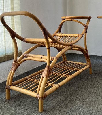 Mid-Century Rattan and Wicker Benches with Side Trays, Set of 2-GTS-1362002