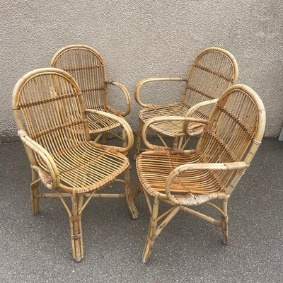 Mid-Century Rattan Armchairs, 1950s, Set of 4-SDV-1330596