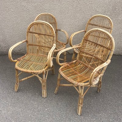 Mid-Century Rattan Armchairs, 1950s, Set of 4-SDV-1330596