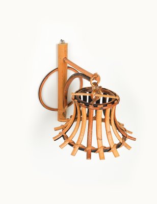 Mid-Century Rattan & Bamboo Sconce in the style of Louis Sognot, Italy, 1960s-LYQ-1738318