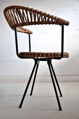 Mid Century Rattan & Black Iron Chair by Dirk van Sliedregt for Gebroeders Jonkers Noordwolde-IEI-878748